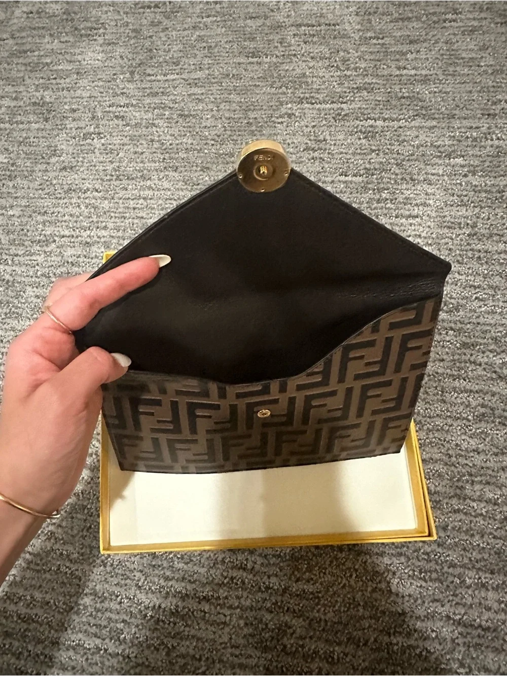 Fendi Brown and Black FF Logo Envelope Clutch with Gold Hardware